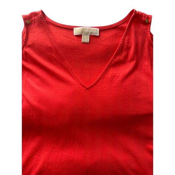 Michael Kors Womens Cold-Shoulder Red Top With Gold Button Details & Logo Accent - Picture 3 of 5